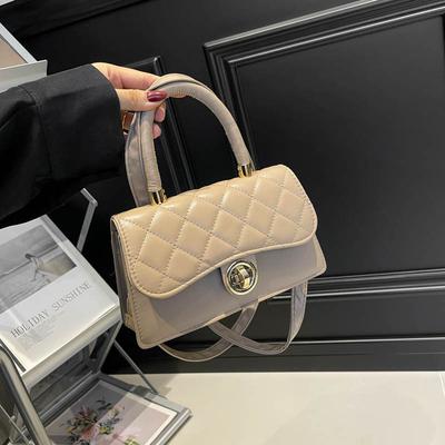 Trendy Texture Glossy Splicing Handbag Winter New Fashion Small Square Bag Casual Foreign Style Shoulder Messenger Bag