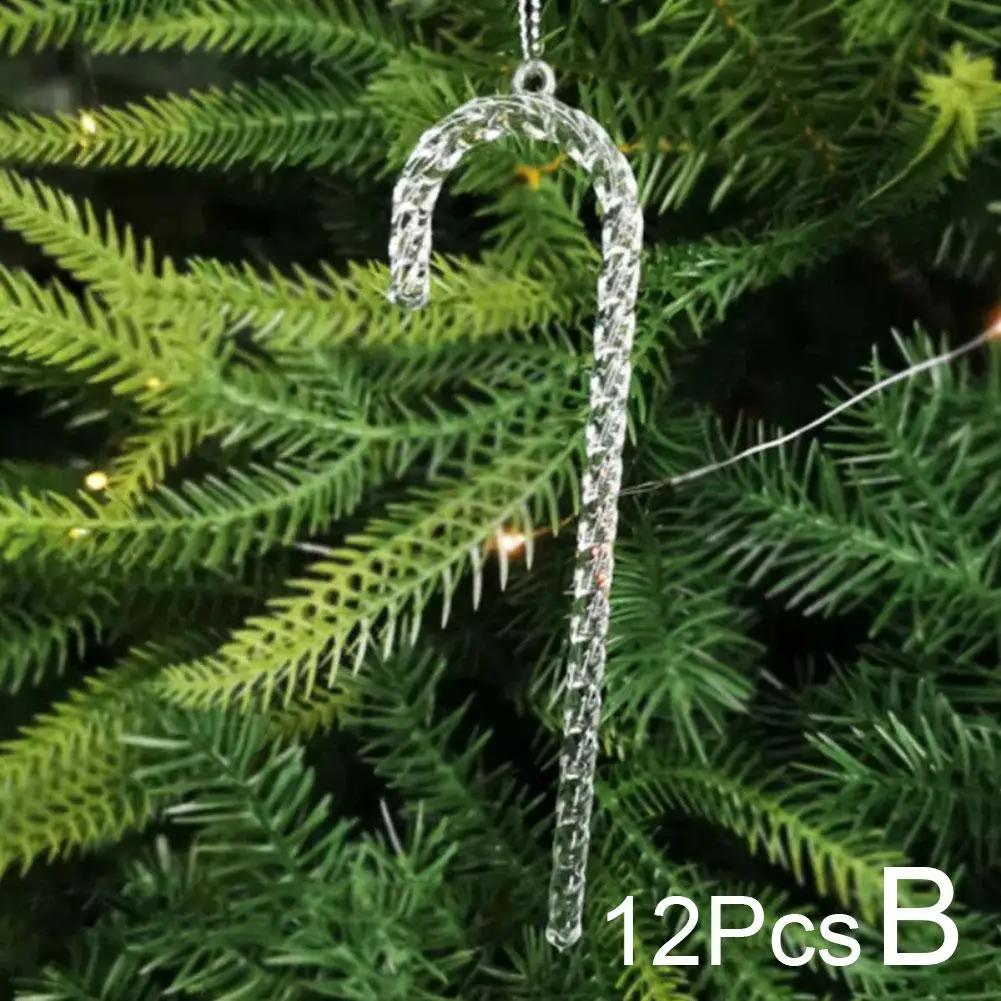 12pcs Christmas Clear Simulation Ice Xmas Tree Hanging Year Winter Ornament Party Fake Home Icicle Supplies Navidad Decor N H7F3