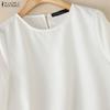 ZANZEA Women Casual Round Neck Solid Color Half Sleeve Blouse