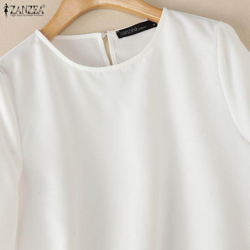 ZANZEA Women Casual Round Neck Solid Color Half Sleeve Blouse