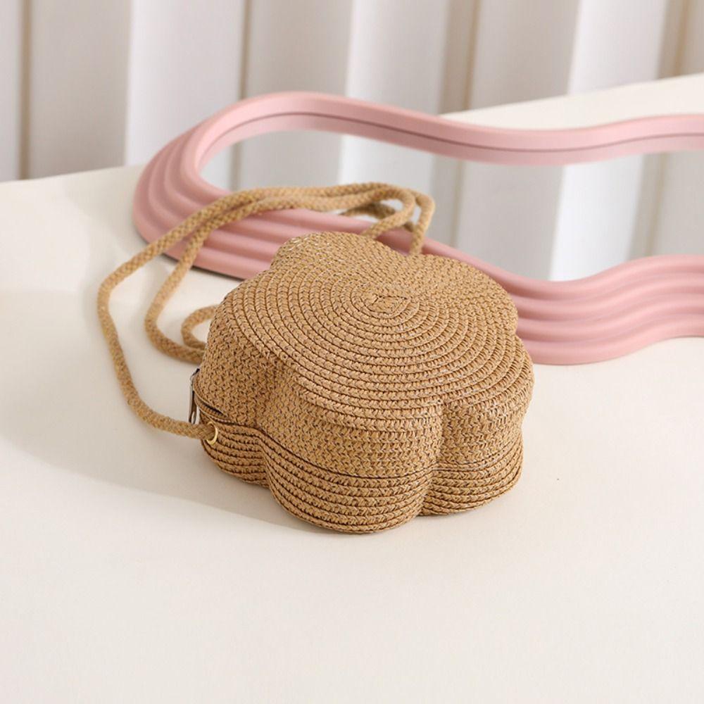 Kawaii Straw Small Shoulder Bag Flower Shape Woven Crossbody Bag Fairy Beach Straw Bag  Summer