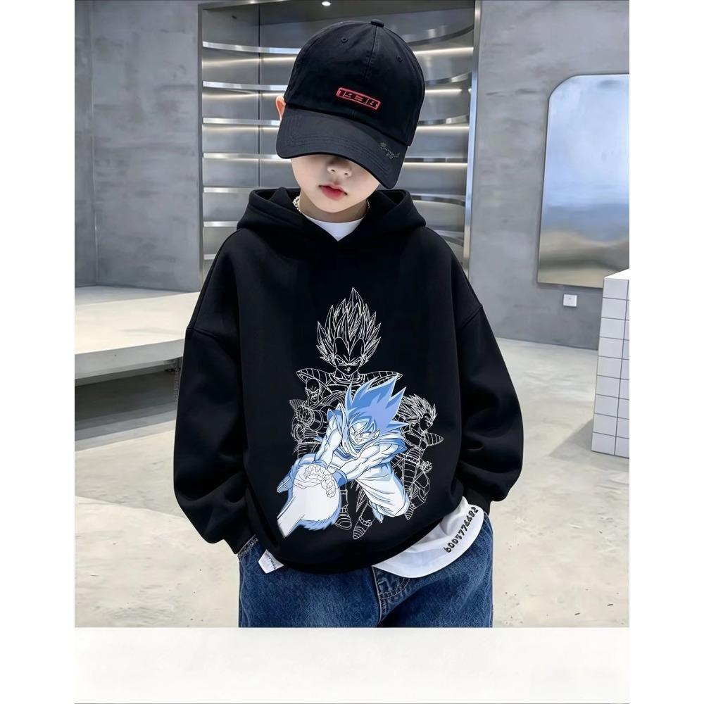 Japanese style Kids Hoodie Autumn Winter Dragon Ball Vegeta Character Print Pullover Sweatshirt Casual Long Sleeve Hooded Tops