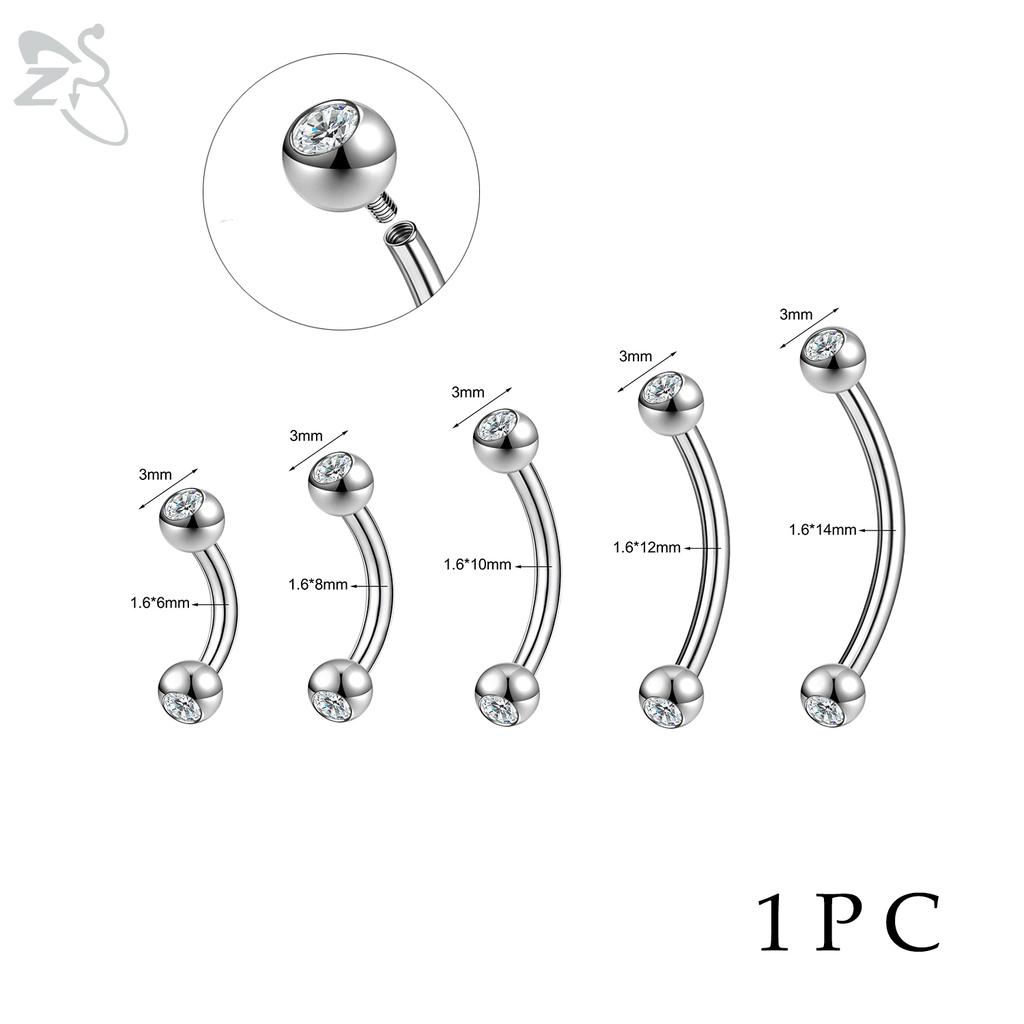 14G Stainless Steel Opal Curved Barbell Eyebrow Ring Cartilage Earring Crystal Labret Piercing Jewelry 6/8/10/12/14mm