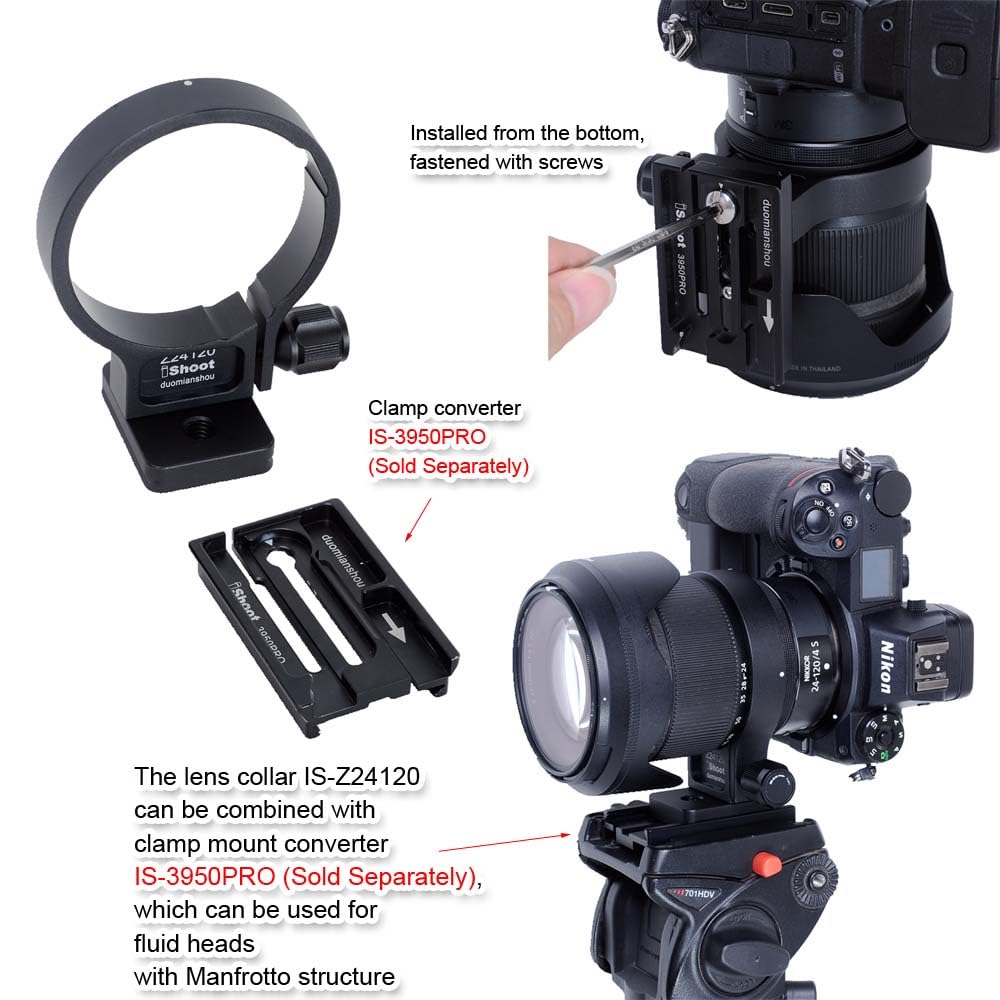 iShoot Camera Tripod Mount Tripod Mount Lens Support Lens Bracket Tripod Compatible with Nikon Nikkor Z F4 S Bottom Quick Release Plate with Screw