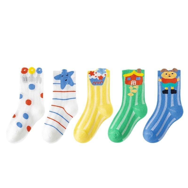 Girls' Sock Summer Thin Cotton Socks For Children Mesh Breathable Girls And Boys Cartoon Lace Mid-tube Sock Baby Princess Socks Kids