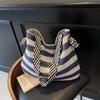 Idle Style Large Capacity Straw Woven Bag Women's Summer Shoulder Commuter Tote Seaside Vacation Style Stripes Woven Bag