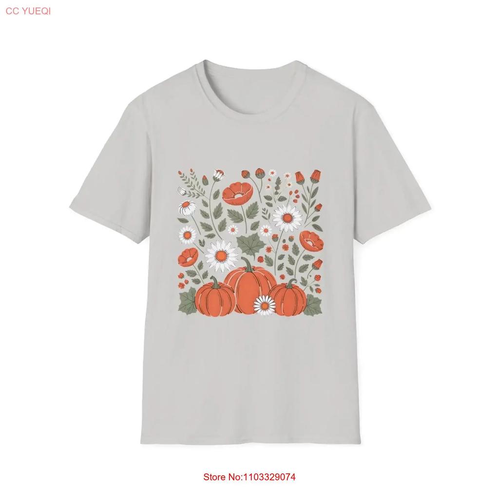 Autumn Floral Pumpkin T Shirt Fall HarvesT Thanksgiving Vintage Washed Stretched Designer Clothes Unisex Graphic Versatile