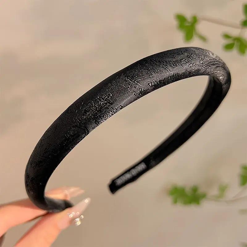 New Chinese Satin Printed Embroidery Hair Bands Women's High Cranial Top Pressing Hair Bundle Simple Temperament Headdresses