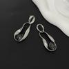 18K Silver Plated Two Tone Crystal Pendant Earrings, Stainless Steel Large Gemstone Declaration Earrings, Women's Modern Jewelry