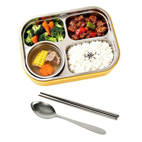 Compact Food Organizer for Commuters 304 Stainless Steel Bento Box, Divided Lunch Container with Cutlery Adults Box Students, Leak Proof Microwave
