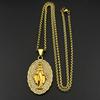Virgin Mary Crystals Medal Oval Pendant Necklace for Women Men Stainless Steel Gold Color Catholic Religious Necklaces Jewelry