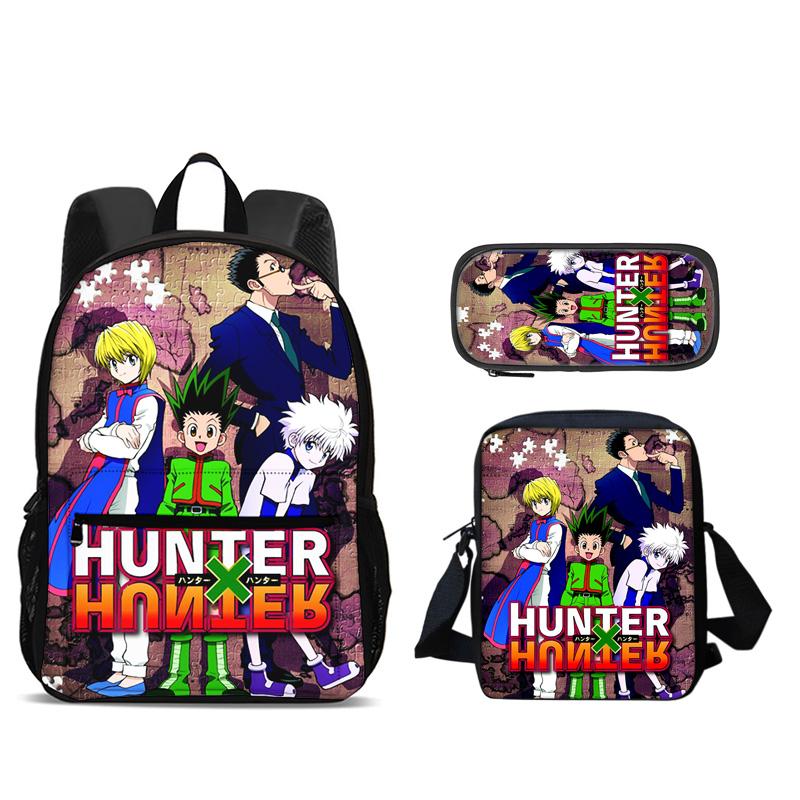 HUNTER × HUNTER Backpack Pen Bag Shoulder Bag 3Pcs Set Anime Printed Kindergarten Boys and Girls New Large Capacity Lightweight
