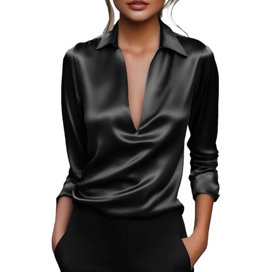 Dámská košile Trojrozměrný střih Výstřih do V Klopa Dlouhý rukáv Košilové topy Jednobarevné Měkká splývavá halenka