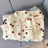 Spring new air cotton pajamas women's winter letter cherry long-sleeved set can be worn outside loungewear real shot