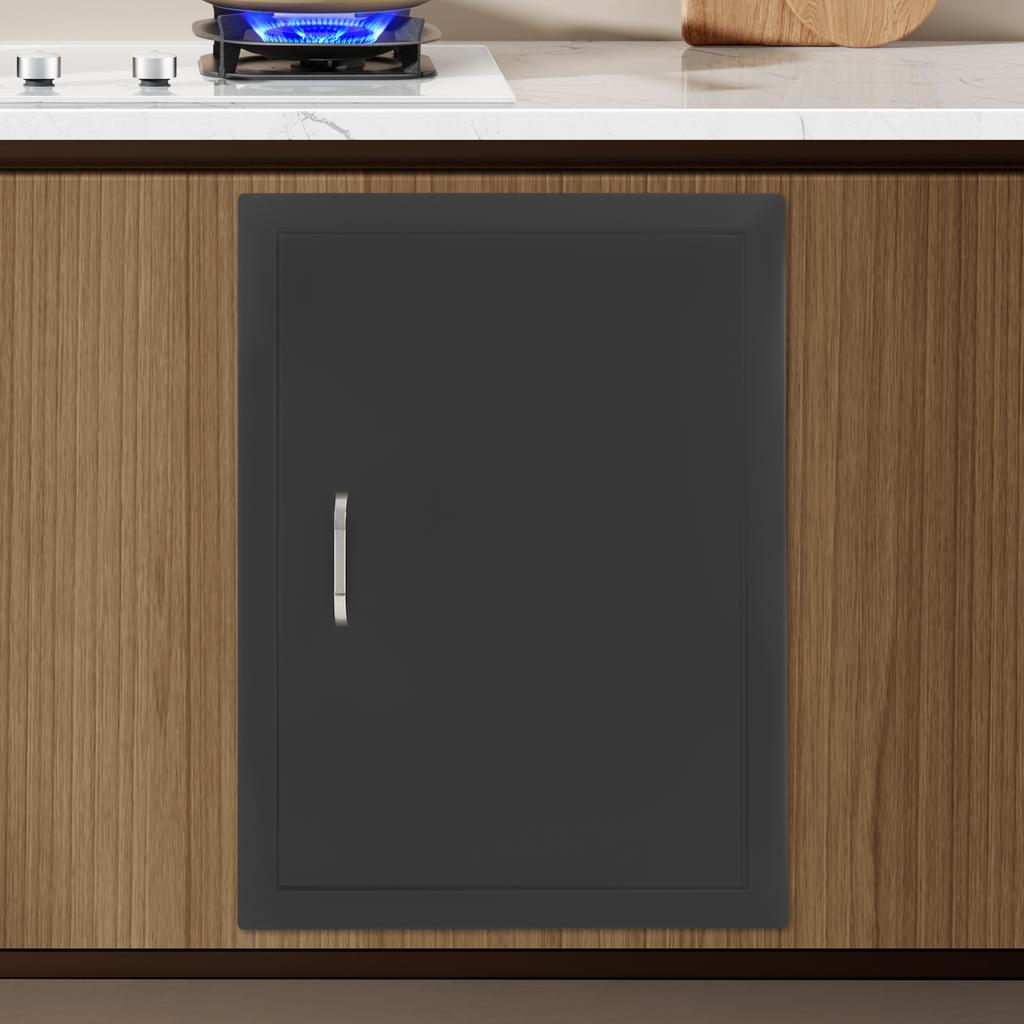 Porte d'accès pour barbecue en acier noir simple 43x58,5 cm, Porte d'armoire de cuisine extérieure, Panneau de porte de barbecue de remplacement, Installation facile