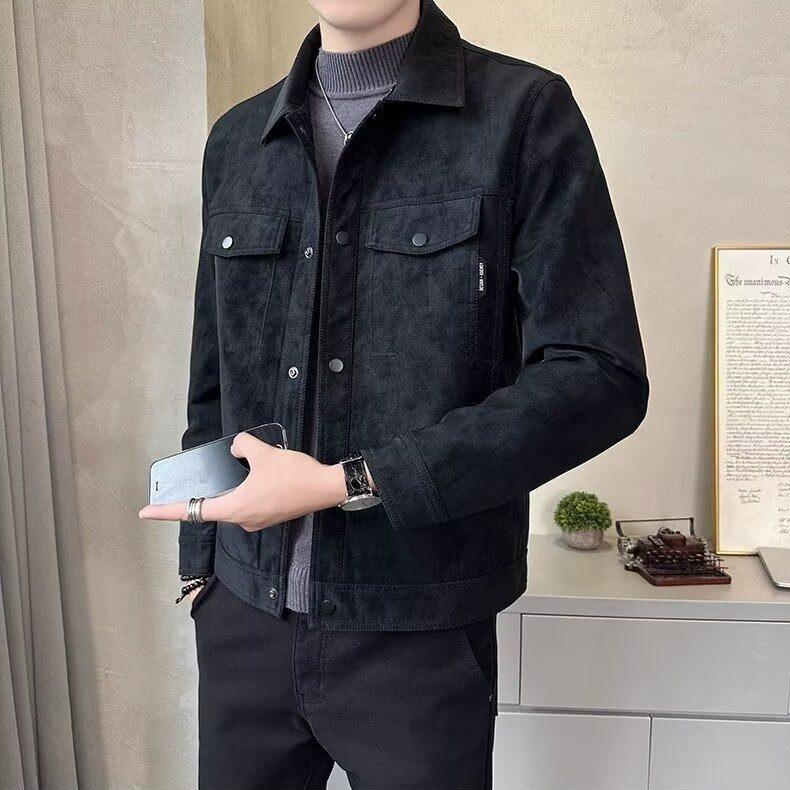 

Men s Slim-Fit Leather Jacket - Autumn/Winter 2026 High-End Trendy Lapel Design M