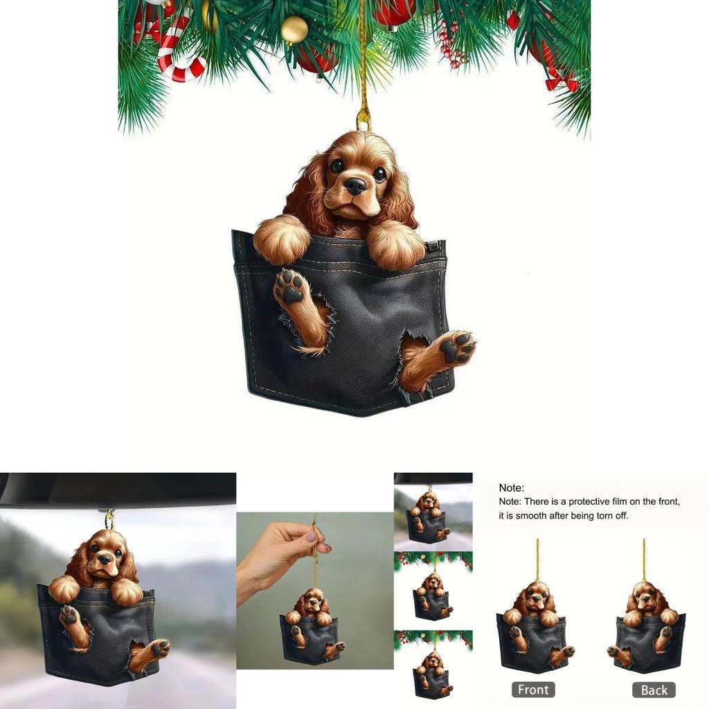 Adorable Acrylic Cartoon Dog Rearview Mirror Decor Hanging Accessory For Cars