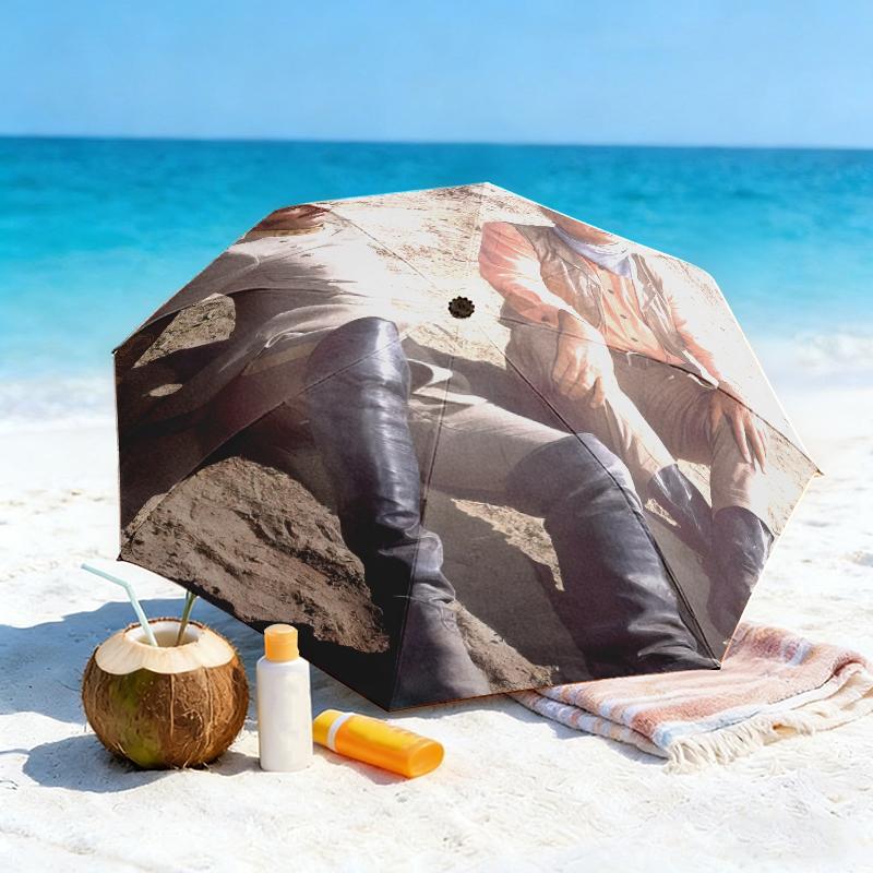 1pc Legendary John Wayne Umbrella Portable Folding Umbrella Iron Frame Hole Bone Structure Outdoor Home Umbrella
