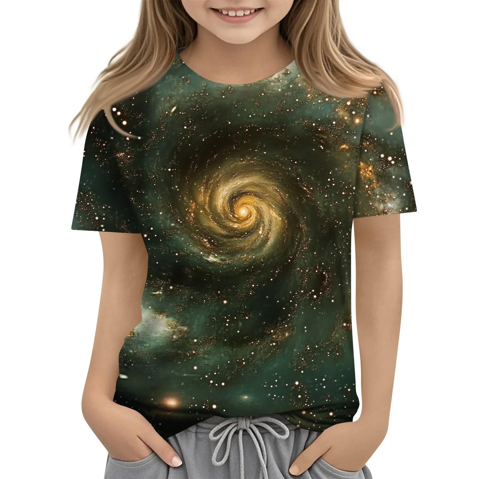 

Футболка для малышей, девочек и мальчиков, симпатичные футболки с принтом звездного неба, детские рубашки 1-15 лет 100