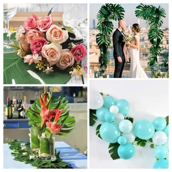 48/88 Pcs Artificial Palm Leaves Faux Tropical Green Leaves Fake Palm Leaf with Stems for Hawaiian Luau Party Baby Shower Wedding Birthday Decor