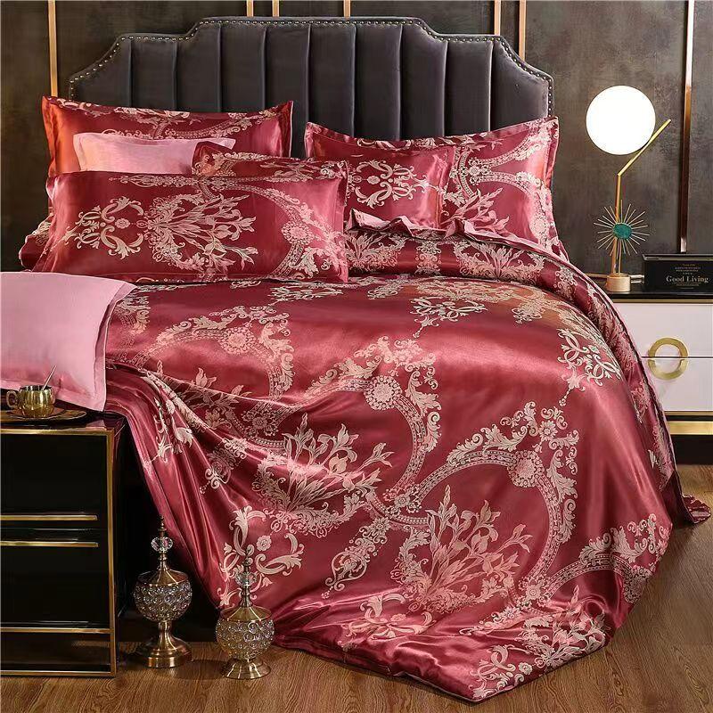 4pcs/set  Luxurious and Comfortable Bedding Set  Soft Silk Duvet Cover  Bed Sheet Pillowcase Set