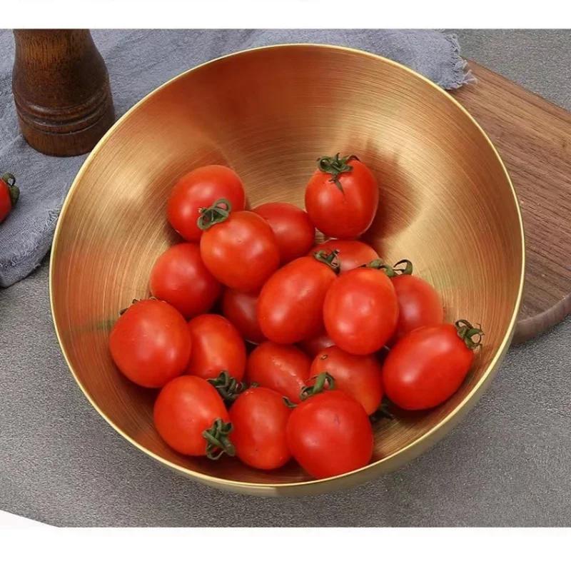 1PC Stainless Steel Mixing Bowl for Salad Soup Noodle Ramen Fruit Food Prep Kitchen Tableware Durable Multipurpose Gold Design