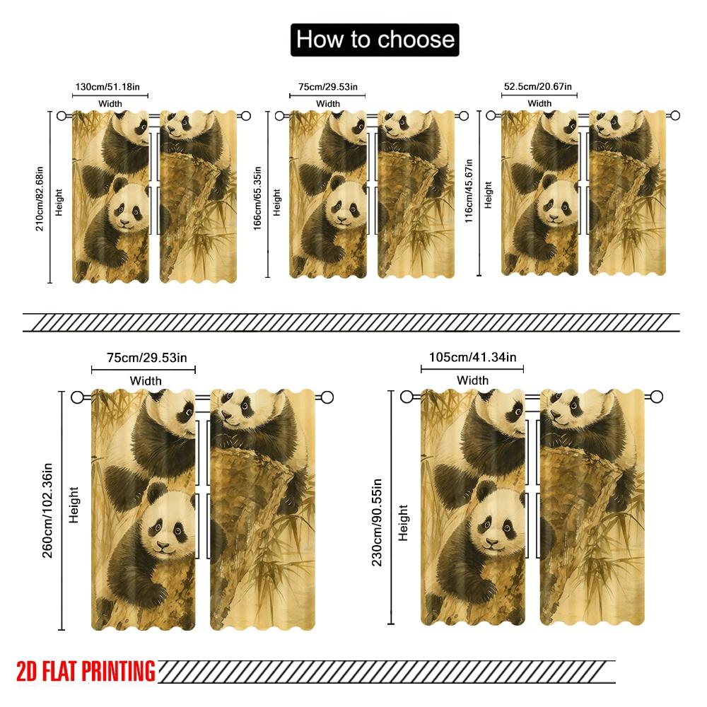2pcs,2D Plane Printing Curtain Popular Panda Trio Playtime Polyester Woven (without Rod) Festive Perfect for Living Room,
