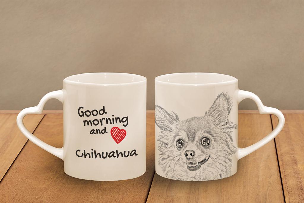 Chihuahua Long-haired - Cup with a Dog, Adorable Cup with a Heart-shaped Handle, Universal Gift from the Art-Dog Brand