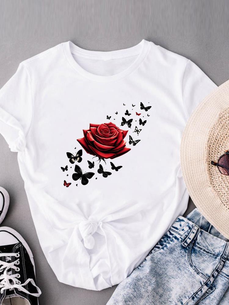 

(Азиатский размер) прекрасный цветочный тренд милый Женский Топ Мода T Одежда Принт Женский Повседневный Футболки с коротким рукавом Графическая футболка XL