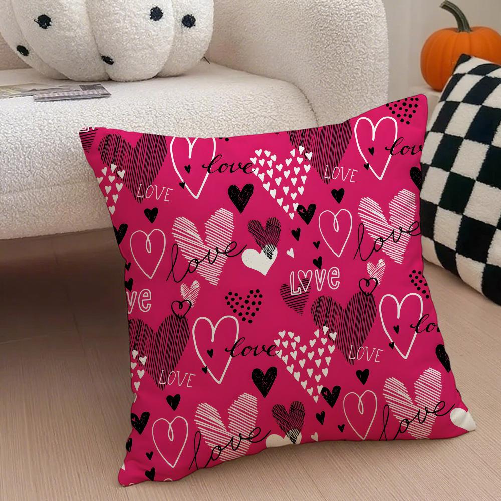 Valentines Day Gift with Heartshaped Pattern Cushion Cover Throw Pillow Cover Hidden Button Durable Polyester Chair Cushion