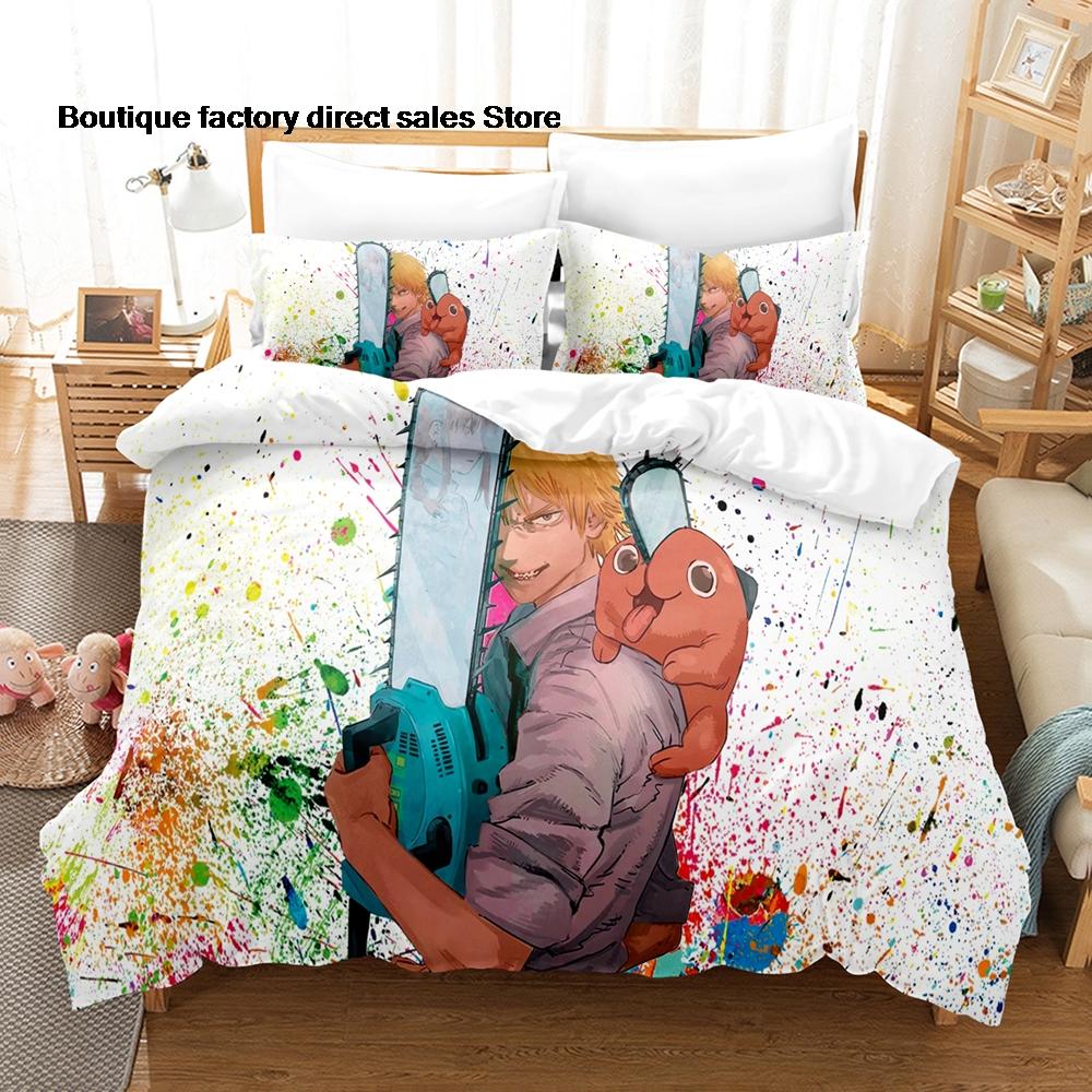 3Pcs Chainsaw Man Denji Anime Bedding Set 3D Print Shonen Manga Duvet Cover Pillowcases for Teens Fans Room Decor Gift Bed linen