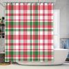 Checkered Christmas Shower Curtain Set: Green And Red Plaid Pattern Decorative Bath Rug With Hook For Bathroom Accessories White