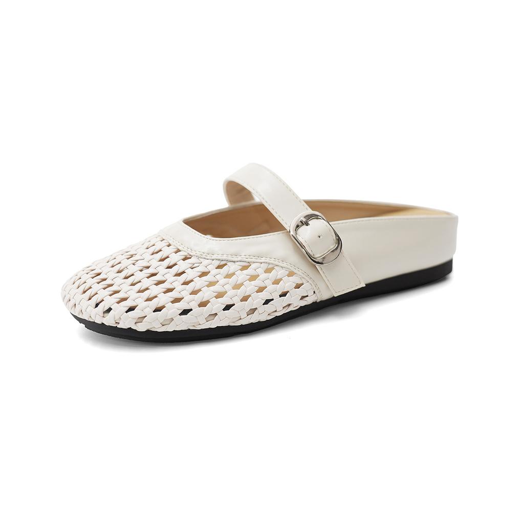 720-3 Baotou Half Slippers Women'S Outer Wear Woven Hollow Cool Slippers Thick Bottom One Pedal With Skirt