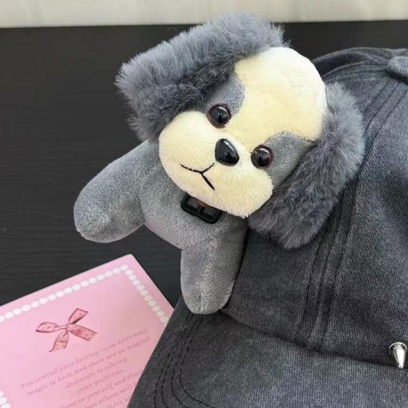 Adjustable Cotton Baseball Cap With Cartoon Dog Design And Rivet Studded For Women Casual Wear Fashion Accessories