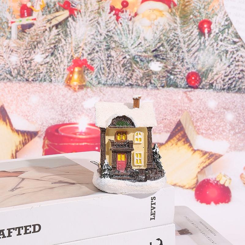 Lighting Up DIY Christmas Tiny Resin House Village Miniature Model Chrismas LED Lights House Xmas Gift