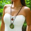 IngeSight.Z Ethnisch Grün Kreisförmiger Anhänger Halsketten Set für Damen Vintage Leder Wachsschnur Lange Seilkette Halskette Schmuck
