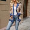 Women's Denim Blouse with Lapel Collar and Button Front - Loose Fit Long Sleeve Casual Top