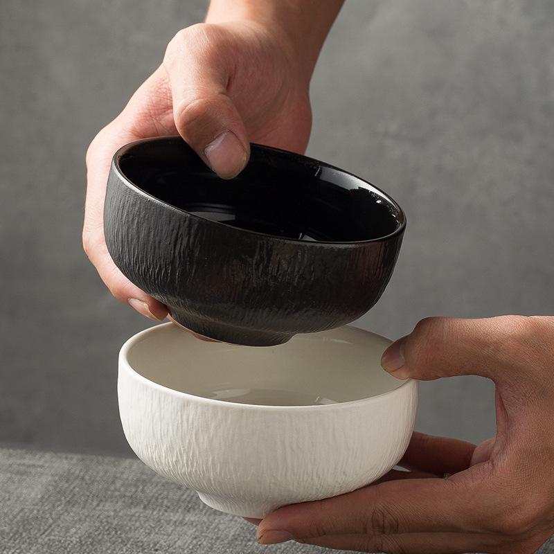 Japanese Creative Cooking Tableware Hotel Commercial Rice Bowl Household Ceramic Bowl Single Black And White New One Person Food