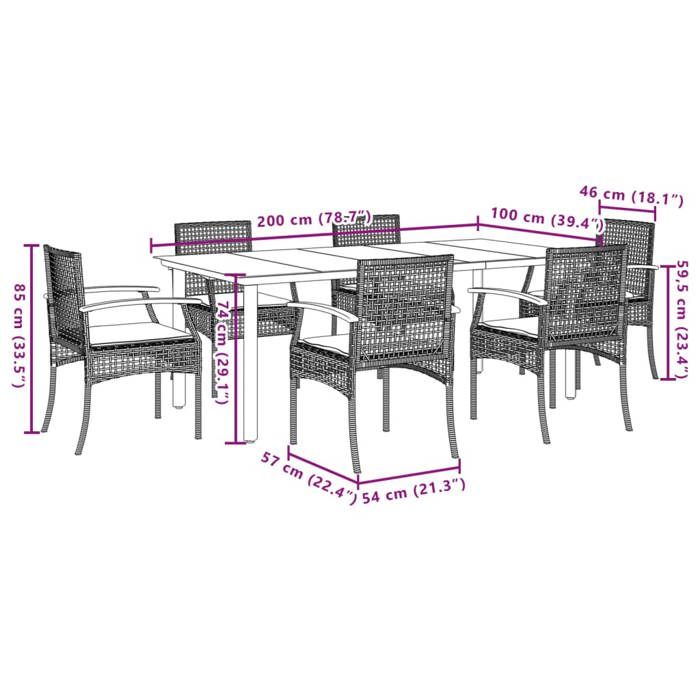 VidaXL Ensemble à Manger de Jardin avec Coussins 7 pcs, Table et Chaise de Terrasse, Meubles de Patio, Mobilier d'Extérieur, 3213622