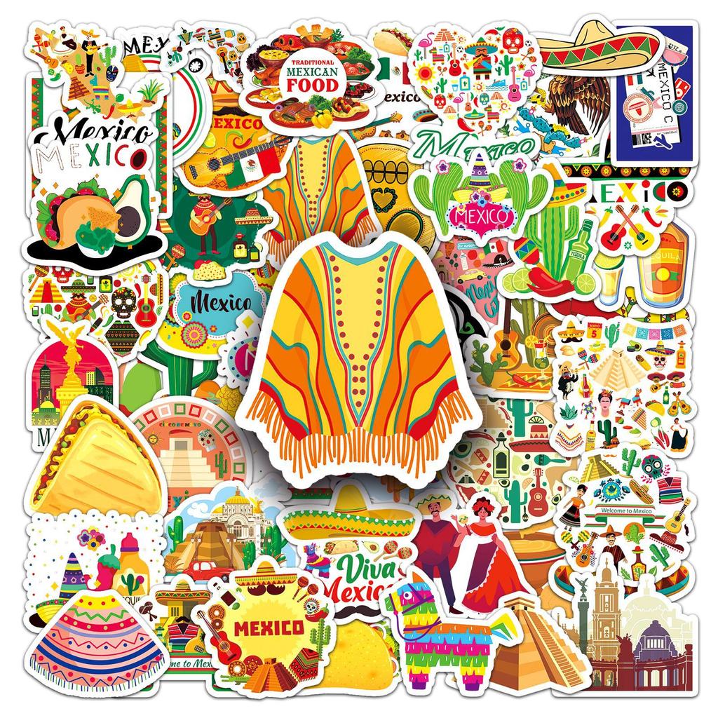 50 Mexico Travel Stickers Outdoor Mexico Landscape Landmark Decorative Water Cup Suitcase Stickers