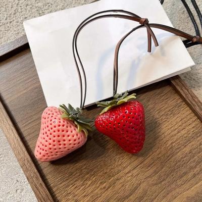 Elegant Waterproof Strawberry Key Ring Resin 3D Design Bag Charm Handmade Car Decoration Car Interior