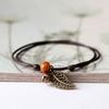 Ceramic Beaded Bracelet Bangle Rope Chain Vintage Leaf Pendant Couple Jewelry