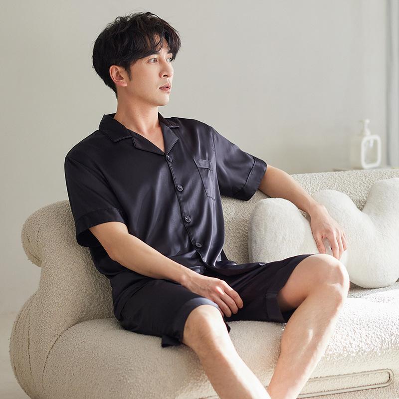 Pajamas Men's Summer Ice Silk Short Sleeve Shorts Silk Homewear Summer Summer Thin High-end Men's Suit