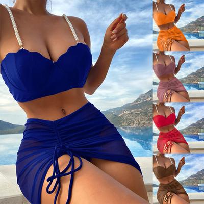 Mode Sexy Einfarbig Strap Backless Temperament Beachwear Split Bikini Badeanzug