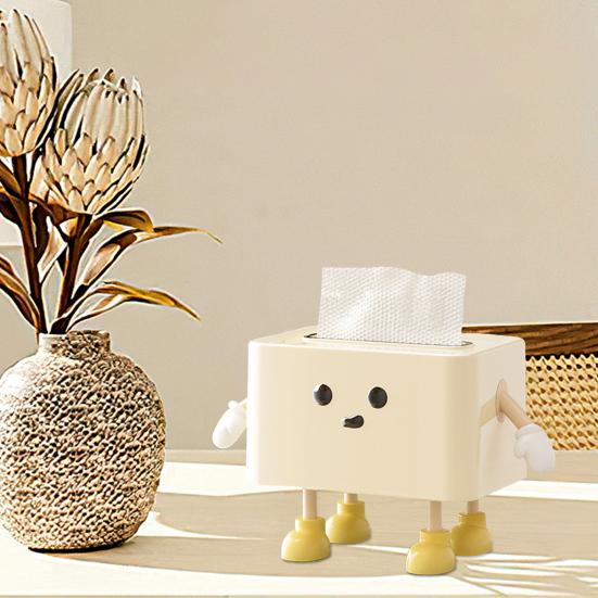 Smile Face Tissue Box Cute Tissue Holder with Spring Mechanism Rectangular Tissue Case Tissue Box Cover Napkin Dispenser for Bedroom Bathroom Car