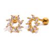 Paved Diamond Round Earrings Gold Color Copper Rhinestone Stud Stainless Steel Pirece Zirconia Ear Accessory