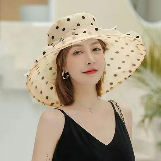 

Women s Vintage Polka Dot Organza Sun Hat - Mesh Fascinator for Summer Adjustable шампанського