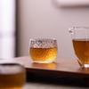 Transparent Heat-Resistant Glass Tea Cup with Hammer Pattern and Thumb Ring - Kung Fu Style