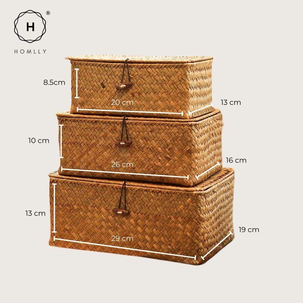 

Homlly Handmade Woven Straw Storage boxes w lids (3 pcs sets) 3pcs set