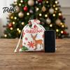 Christmas Eve Gift Wraps 2Pcs Drawstring Bags, Xmas Tree Reindeer Printed Candy Treat Family Party Holders Pouches, Reusable Fabric Holiday